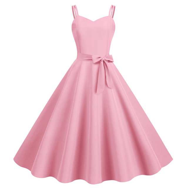 Robes d'Été pour Femmes 2025 Robe de Soirée Sans Manches Décontractée pour Femme au Foyer Soirée Bal Robe de Soleil Mode Unie Rose m
