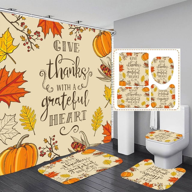 Shower Curtain Set,Shower Curtain Set,4-Piece Set of Printed Shower Curtains Bathroom Partition Curtains Shower Curtains Non Slip Toilet Covers and Shaped Mats Shower Mats Bathtub and Bathroom Mats