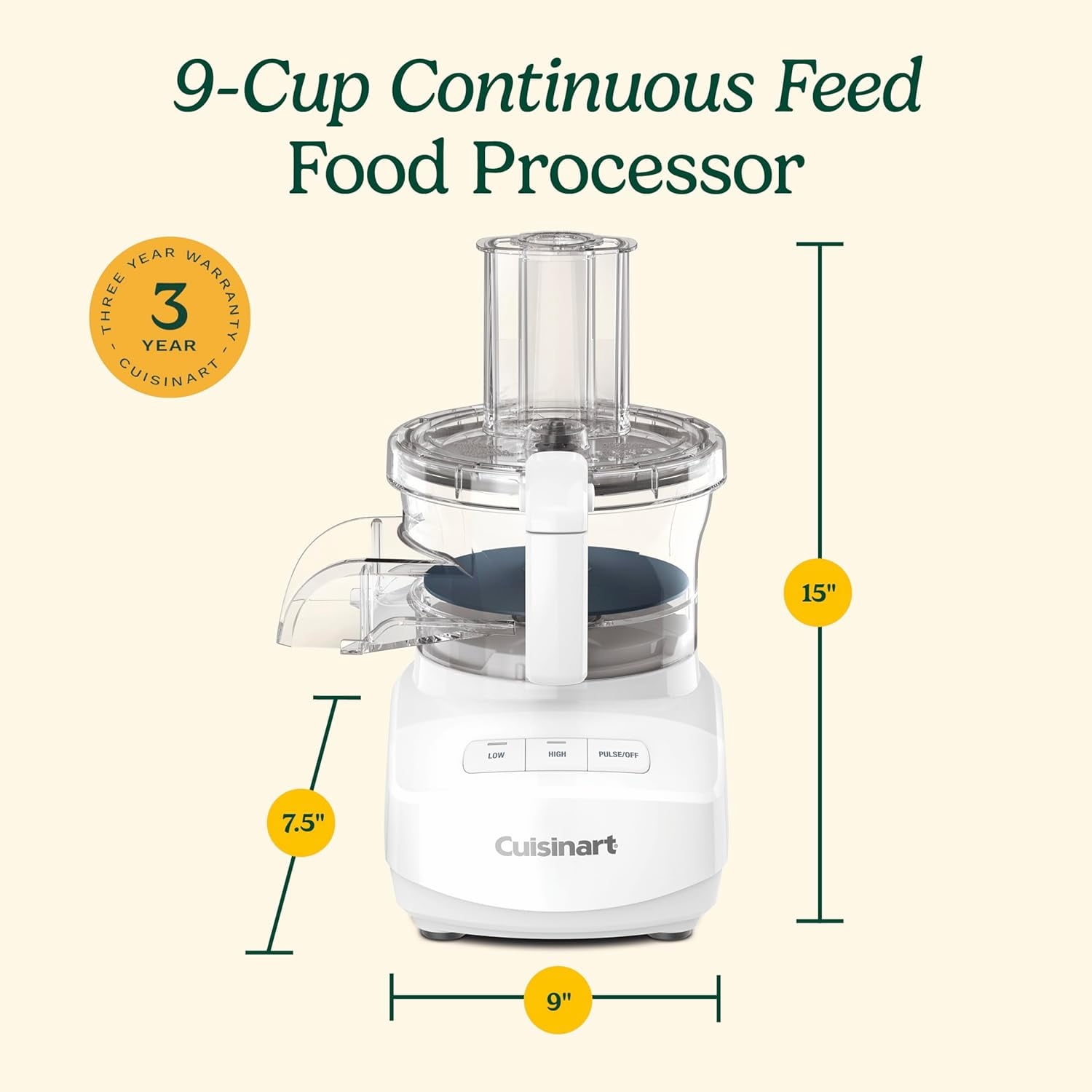 Cuisinart Robot culinaire à alimentation continue de 9 tasses avec disque de broyage et de tranchage réversible fin et moyen