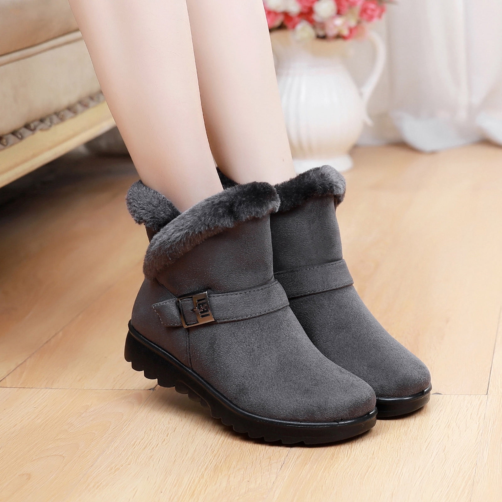 Chaussures Femmes Grande Taille Isolation Extérieur Bottes de Neige Femmes Bout Rond Chaussures à Enfiler Bottes à Fermeture Éclair Décontractées Bottes d'Hiver pour Femmes en Liquidation
