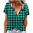 thumbnail image 2 of Liquidation d'Économies! Hauts pour Femmes Grande Taille, Blouse d'Été à Manches Courtes pour Femmes, T-shirt Blouse à Col Rond à Boutons Imprimé à Manches Courtes pour Femmes, 2 of 5
