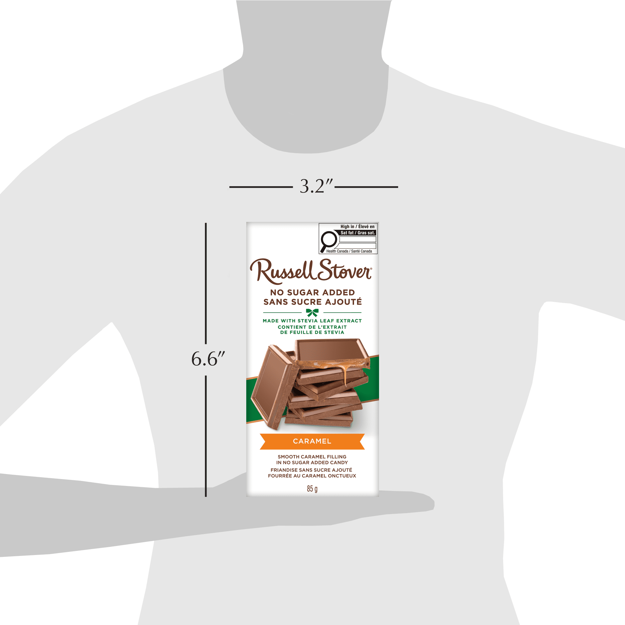 Russell Stover No Sugar Added Caramel Milk Chocolate Bar, 85 Grams