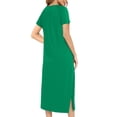 thumbnail image 4 of Pyjama d'Été pour Femme, Robe de Nuit à Manches Courtes, Longue Robe de Nuit à Fermeture Éclair avec Poches, Peignoir Ample, Pyjama S-14 Vert P, 4 of 7