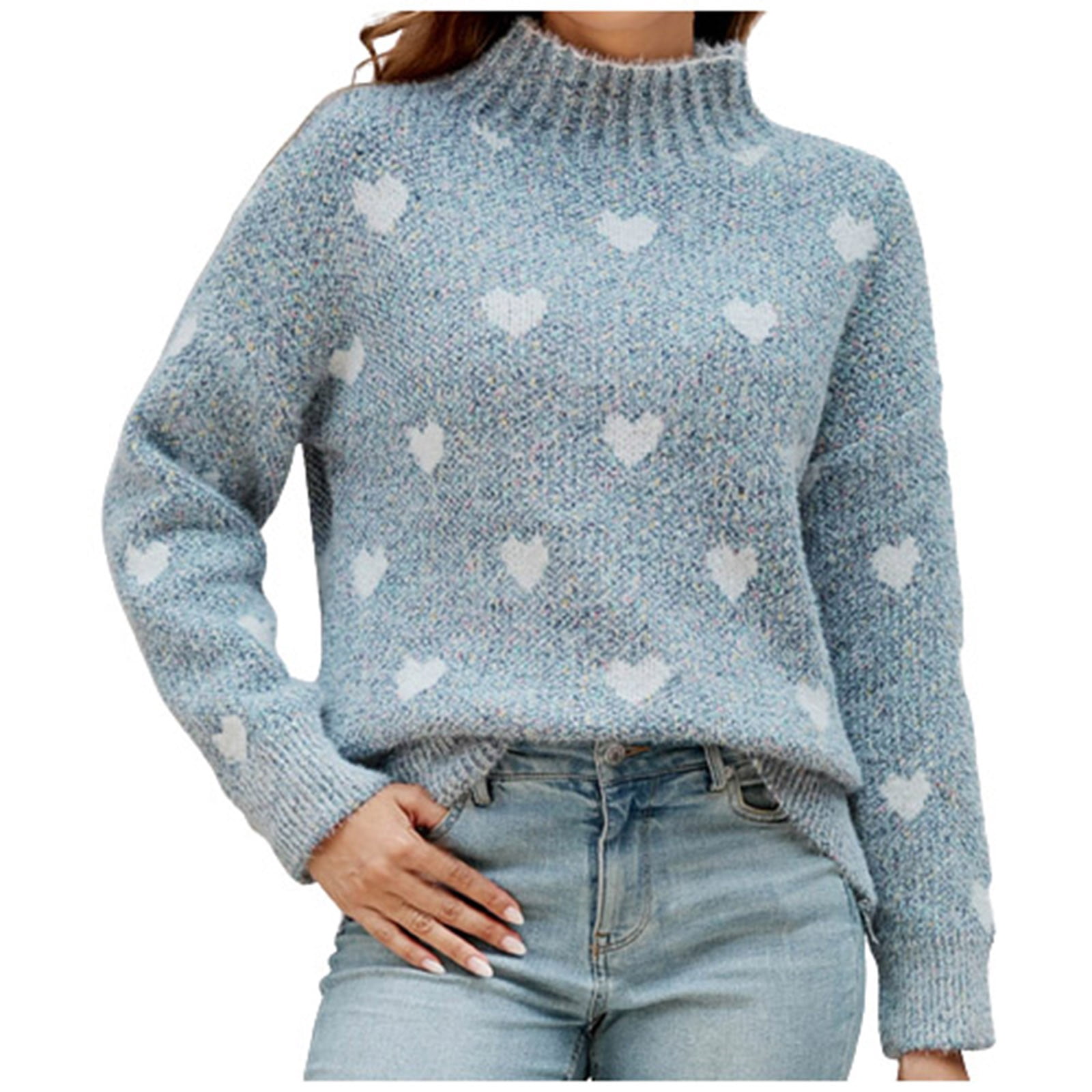 Women's Winter Print Half Turtleneck Long Sleeved Loose Sweater