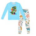 thumbnail image 2 of Pyjama pour Garçon, Enfants, Dinosaure Imprimé, Col Rond, Haut à Manches Longues, Pantalon, Ensemble de Pyjama 2 Pcs, Printemps Automne, Pyjama pour Enfants, Bleu Pâle, 4 Ans-5 Ans, 2 of 5