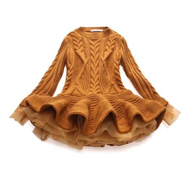 EGNMCR Robe Sans Manches à Col Rond Tout-Petits Enfants Bébés Filles Chandail Tricoté Robe d'Hiver au Crochet avec Tulle Chandail Robe Fille