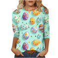 thumbnail image 2 of UPPADA Bunny T-Shirts de Pâques pour Femmes Lapin Oeuf Imprimé T-Shirts Manches 3/4 Col Rond T-Shirts d'Été Décontractés Mignons T-Shirts Graphiques Chandail Confortable Haut Vert,m, 2 of 5