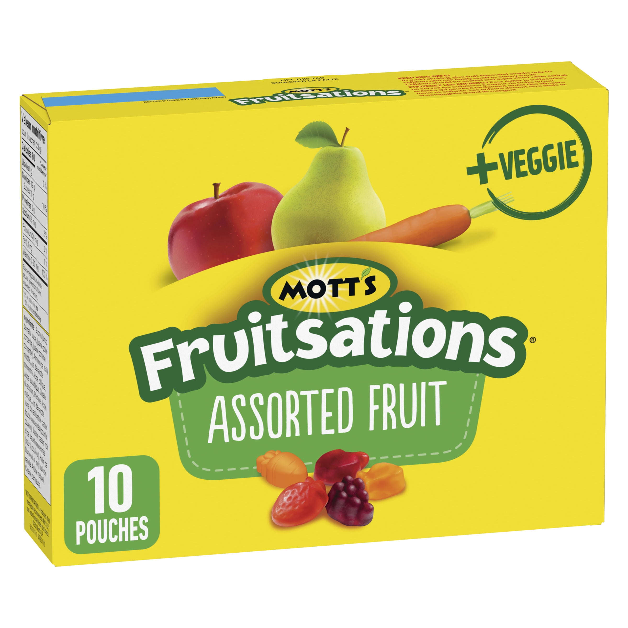 Mott's Fruitsations Fruit Flavoured Snacks, Assorted Fruit, Gluten Free, Kids Snacks Box of 10 Pouches