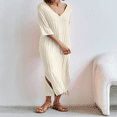 thumbnail image 2 of Solid Slit Summer Knit Dress for Women with Half Sleeves, 2 of 7
