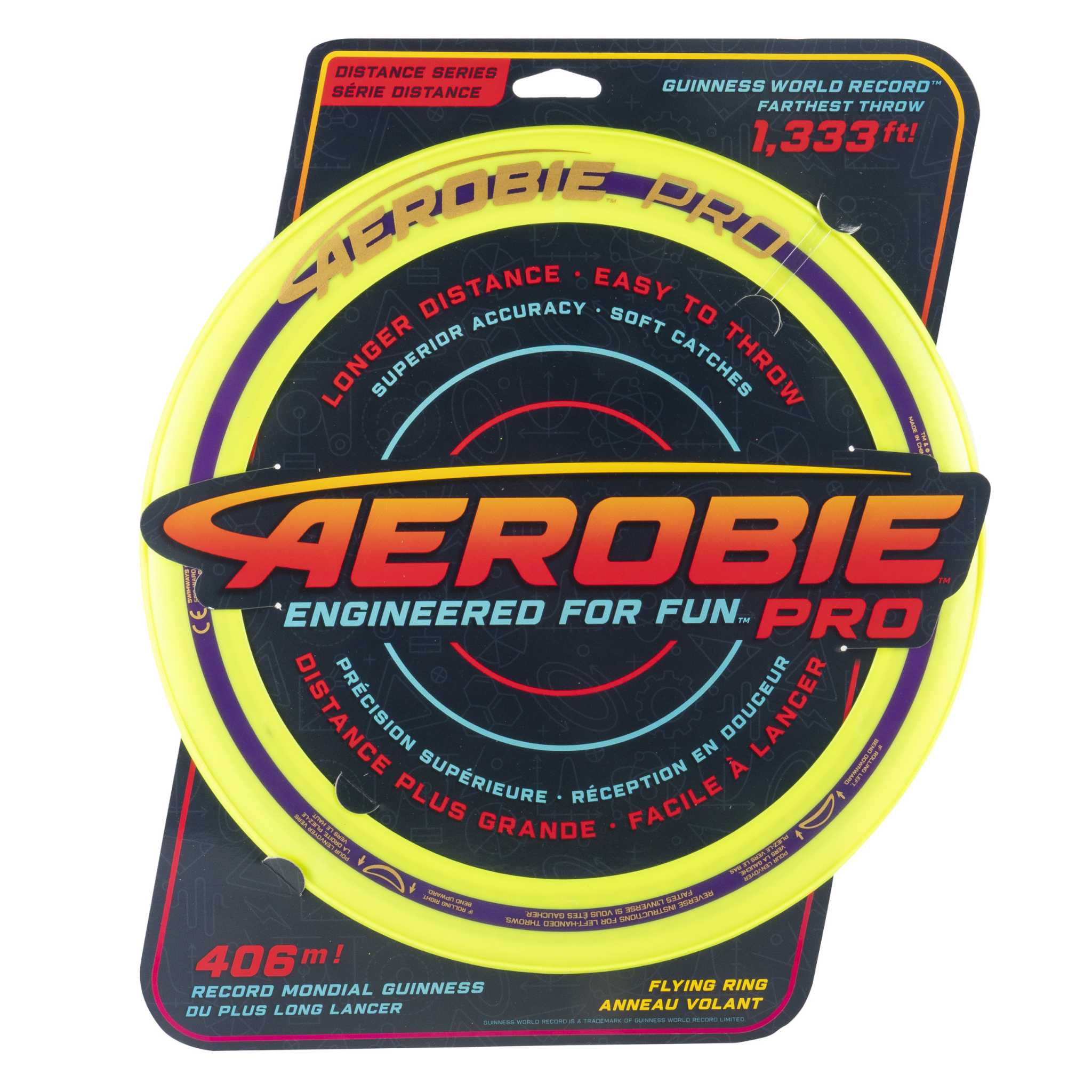 Aerobie Pro Ring Flying Disc, 13 inch Plastic Long Distance Throw Ring, Yellow