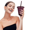 thumbnail image 2 of Mesase Gobelet Réutilisable avec Couvercle et Paille 480 ml Gobelet en Plastique pour Enfants Violet Rouge, 2 of 7