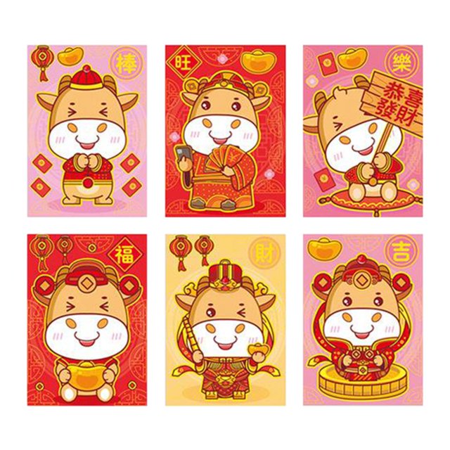Abbracc 6pcs Enveloppes Rouges Chinoises Nouvel An Paquets Enveloppe de Boeuf Hongbao 2021 Style de Boeuf Chinois2