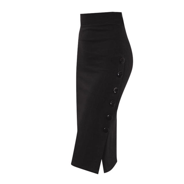 Pencil Skirt Button Womens Skirt High Ladies Multiple Office Split Size Waisted Skirt