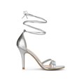 thumbnail image 3 of BLISSFUL STEP Lace Up Open Toe Stiletto Heeled Sandals for Women Silver 9, 3 of 8