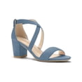 thumbnail image 1 of BLISSFUL STEP Women's Open Toe Cross Strap Mid Block Heel Sandals Haze Blue 5, 1 of 7