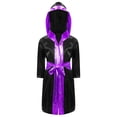 thumbnail image 1 of Yeahdor Enfants Garçons Robe de Boxe Art Martial Muay Thaï Uniforme Manches Longues Kick Boxe Robe à Capuche Ensembles Noir&Violet B 16, 1 of 5