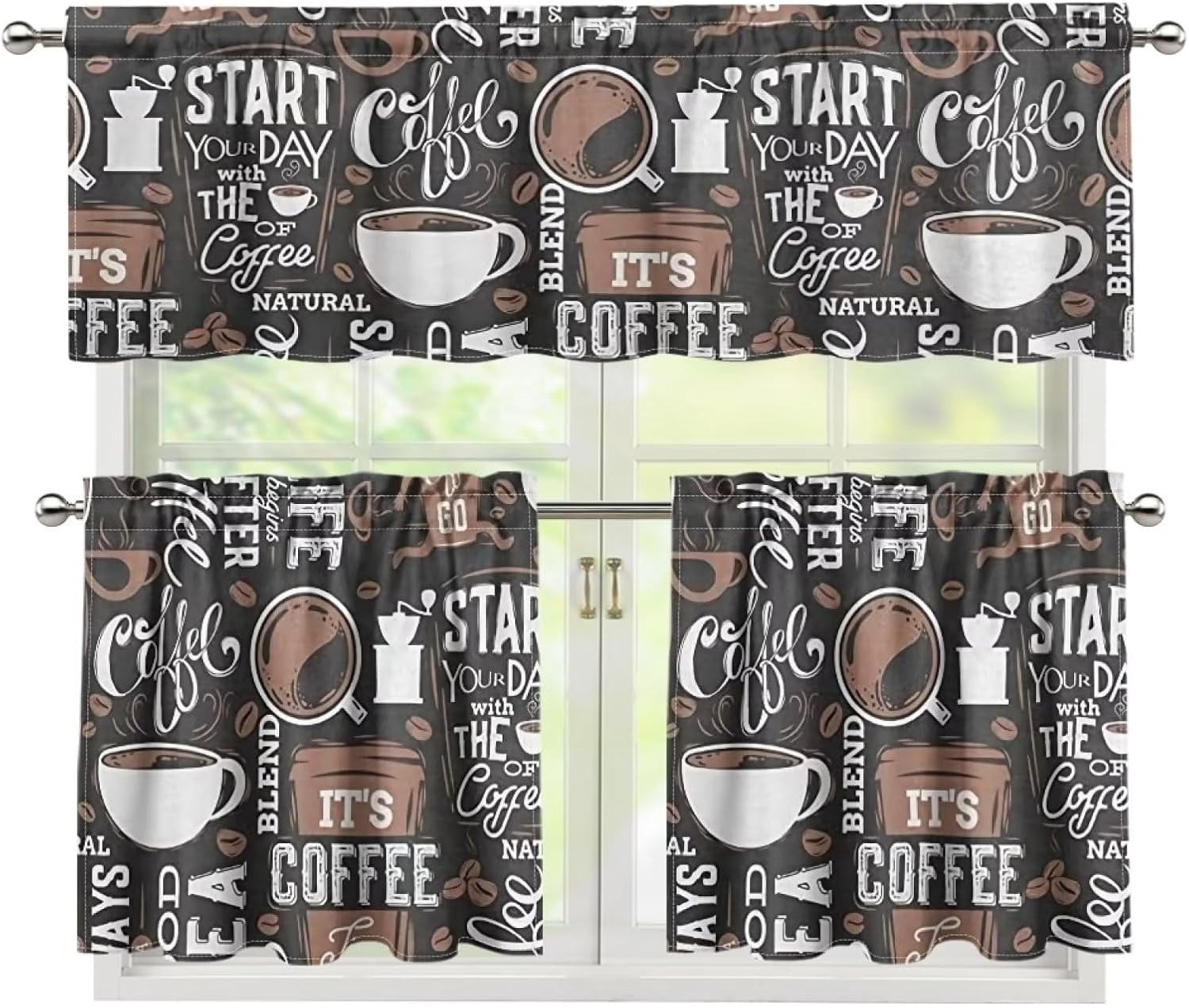 Coffee Kitchen Curtains Window Curtains and Valances Set Farmhouse Short Tier Curtain for Kitchen Small Kitchen Decoration