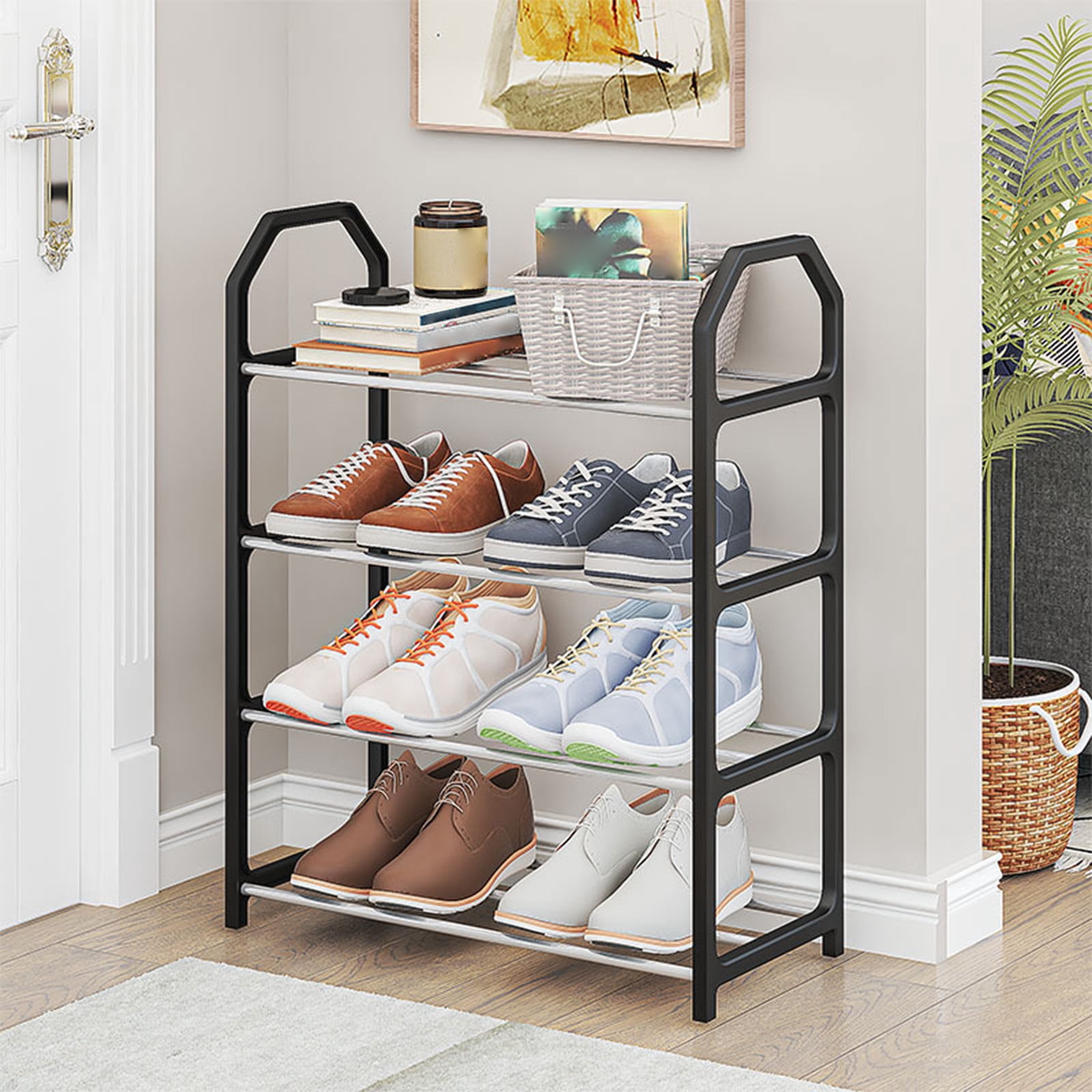 Dvkptbk Shoe Rack Shoe Rack Storage Organizer with 4 Tiers Metal Shelves for Bedroom Closet Entry Dorm Room Storage & Organization