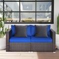 thumbnail image 3 of Gymax 2PCS Rattan Corner Sofa Set Patio Outdoor Furniture Set w/ 4 Navy Cushions, 3 of 10