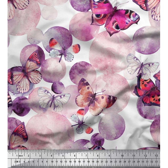 Soimoi Rayon Fabric Dot & Butterfly Decor Fabric Printed Yard 56 Inch Wide