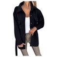 thumbnail image 1 of WEIYLL Womens Fleece Jacket Button Down Single Mid-Long Trench Belt Outwear Navy Fall Coats Size S, 1 of 5