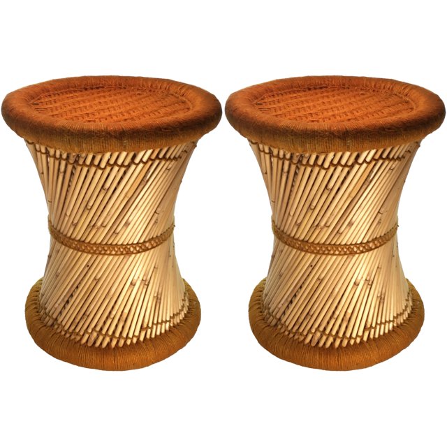 Natural Geo Moray Accent Stool (Set of 2) - Handwoven Orange