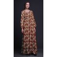 thumbnail image 4 of Bimba Robe Maxi en Georgette Mousse à Imprimé Géométrique et Couronne de Roses à Fleurs pour Femmes à Manches Longues avec Taille Élastique - Petit, 4 of 5