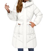 iHPH7 Long Puffer Coat Women Hooded Puffer Jacket Women Overcoat for Women Casual Outerwear Winter Parka for Women Parkas for Women Warm Winter Coats for Women White 3XL