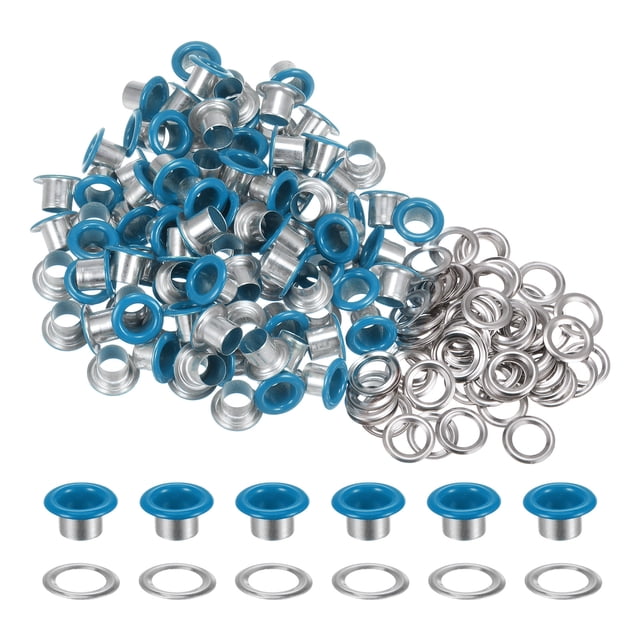 Unique Bargains 100PCS Grommets Eyelets 1/4 Inch (6mm) ID Hole Metal Self Backing Eyelet with Washers for Leather Blue