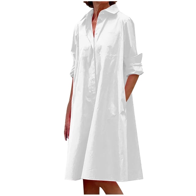 CEHVOM Robe Longue Maxi pour Femmes, Mode, Col Rond, Manches Longues, Décontractée, avec Poches, Unie, en Solde