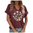 thumbnail image 1 of Hauts d'Été pour Femmes Manches Courtes Chemises Imprimées Décontractées Boutonnées Col Rond Blouses de Travail T-Shirts pour Femmes g TG, 1 of 3