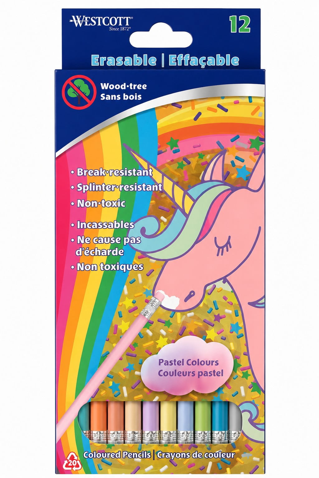 Westcott wood free pencils, colored pencil crayons, pastels color pallet, pack of 12