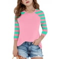 thumbnail image 2 of SERTG T-Shirt Mode Enfant Col Rond Manches 3/4 Imprimé Col Rond pour Été et Printemps 4-15 Ans (Rose Vif4,14 Ans), 2 of 7