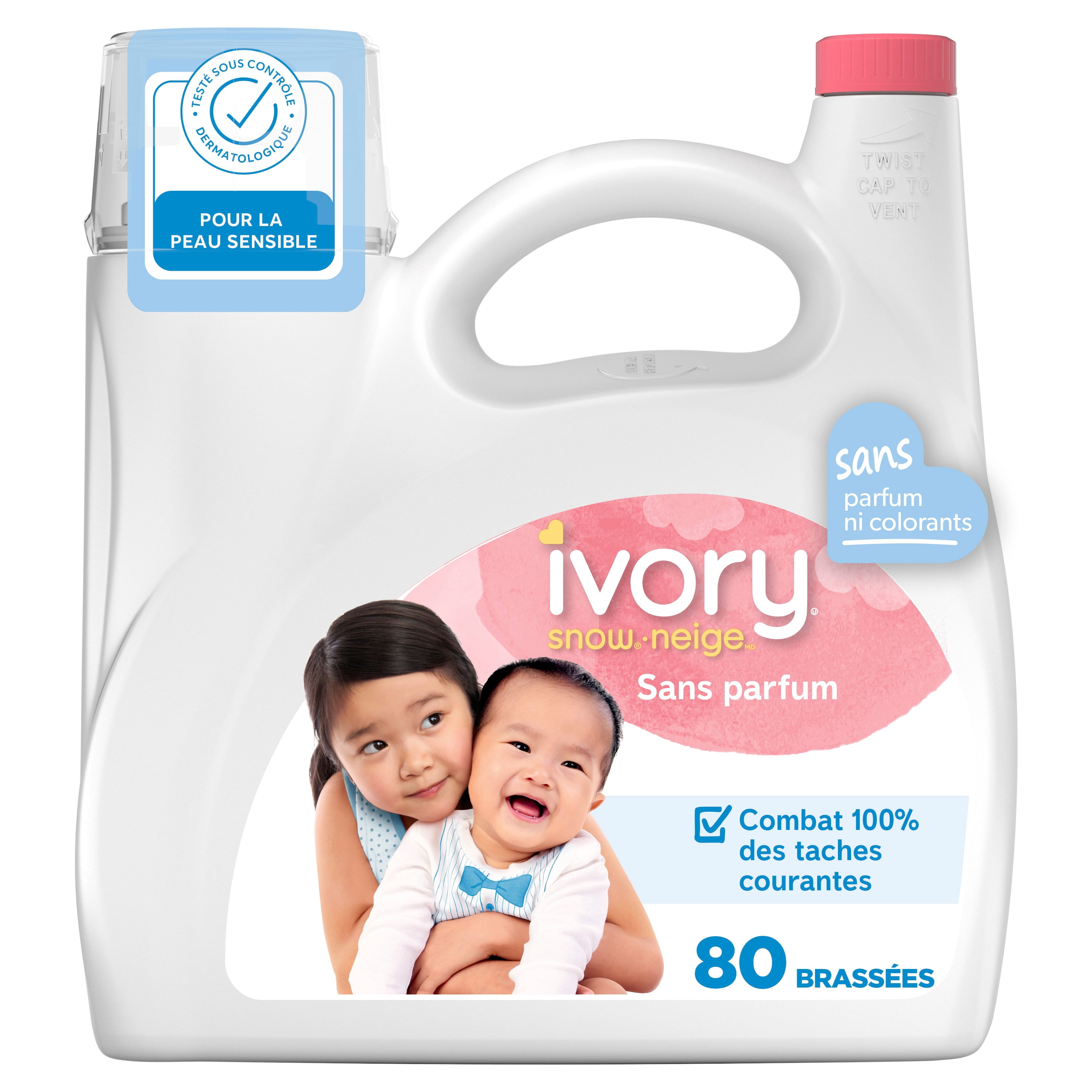 Ivory Snow Free Liquid Laundry Detergent, 3.2 L, 80 Loads, Laundry Detergent for Sensitive Skin, Dermatologist tested