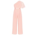 thumbnail image 3 of Sinleey Girls Ruffled Sequins Jumpsuit One Shoulder Wide Leg Long Pants Romper Wedding Prom Playsuit Pink 14, 3 of 6