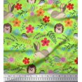 thumbnail image 1 of Soimoi Tissu en Coton Duck Floral, Tissu à Imprimé Cartoon Rabbit & Porcupine au Mètre, 56 Pouces de Large, 1 of 3