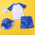 thumbnail image 4 of PMVFHDE Toddler Boys' 3-Piece Swimsuit Set - Short Sleeve Rash Guard + Elastic Waist Trunks & Swim Cap, Quick-Dry Breathable Sun Protection for Beach/Pool Blue-B,6-7 Years, 4 of 7