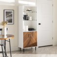 thumbnail image 3 of Walker Edison Bookmatch Hampton 68" 2-Door Engineered Wood Hutch in White/Walnut, 3 of 10