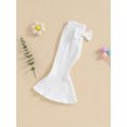 thumbnail image 3 of Kmbangi Kids Girl Flare Pants Solid Color Ribbed Elastic Bell Bottoms Trousers Bow Ruffle Pants for Toddler Baby, 3 of 8