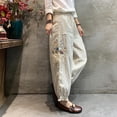 thumbnail image 4 of Simua Women's Harem Pants, Vintage Lace Embroidered Patchwork High Waist Ruffle Trousers with Pockets, 4 of 5