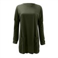 thumbnail image 3 of KIHOUT Spring Winter Womens Tops New Round Neck Long Sleeve Loose Pocket Solid Color Casual Top, 3 of 4