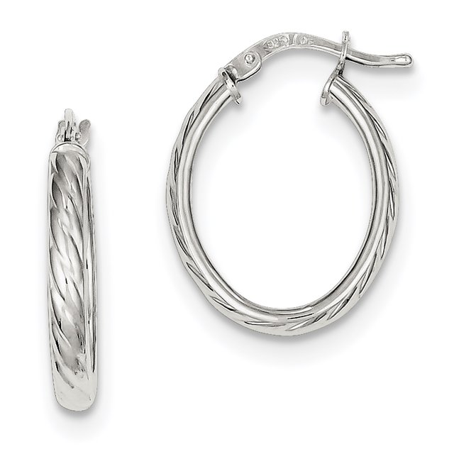 Sterling Silver Textured Hollow Oval Hoop Earrings QE8257