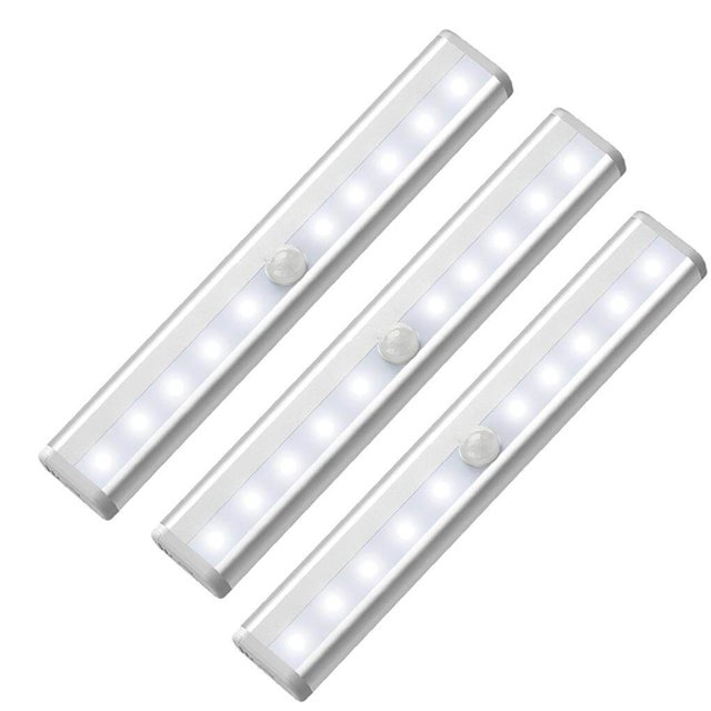 3PCS Cordless White Light Wardrobe Lamp Stripe 10 Beads LED Lamp Indoor Induction Wardrobe Lamp Light and Motion Sensing Wardrobe Lamp Battery Powered Magnetic Suction Lamp