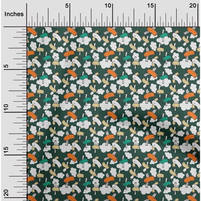 oneOone Polyester Lycra Teal Green Fabric Cloud & Bird Cartoon Sewing Material Print Fabric By The Yard 56 Inch Wide
