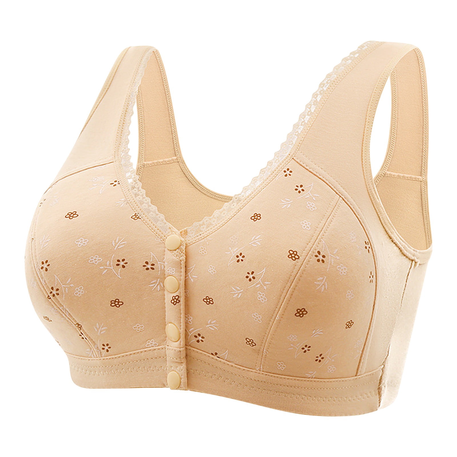 Timegard Womens Front Closure Bras Plus Size Wireless Print Lace Comfort Seniors Bralette with Support