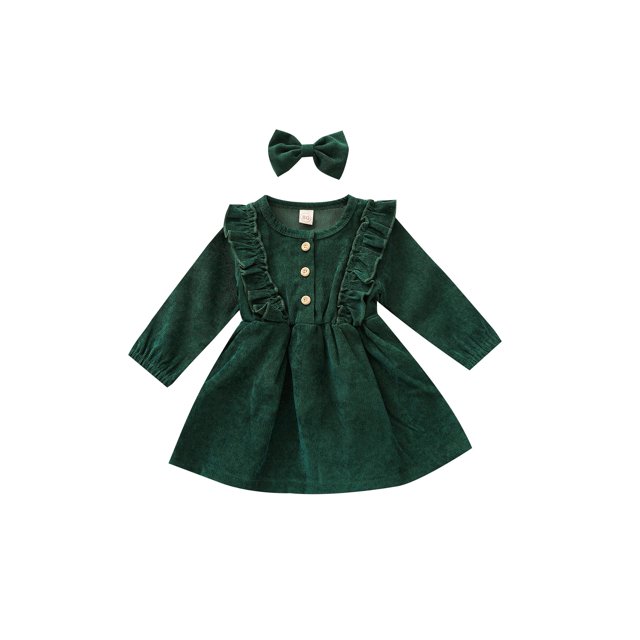 Kmbangi Robe Plissée Princesse à Boutons Volants Taille Haute pour Bébé Fille avec Bandeau