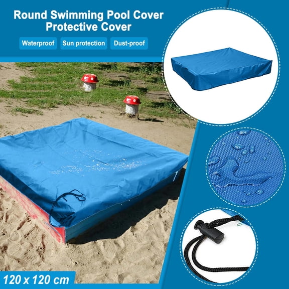 1Pc Square Sandbox Cover with Drawstring,Outdoor Sandbox Cover Waterproof,Sandpit Cover Small Swimming Pool Cover Sunshade Cover,Blue,47.24"x47.24"