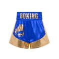 thumbnail image 3 of Xnihocha Unisex Kids Satin Boxing Shorts Metallic Color Block Boxer Kickboxing Muay Thai Training Trunks Royal Blue&Gold 6, 3 of 5
