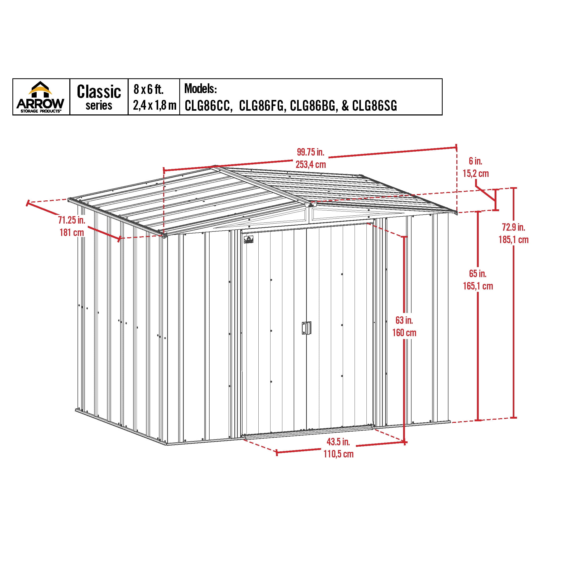 Arrow 8 x 6 x 6 ft Green Shed