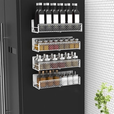 Meitianfacai Magnetic Spice Storage Rack Organizer For Refrigerator And Oven, Black Fridge Organizers And Storage